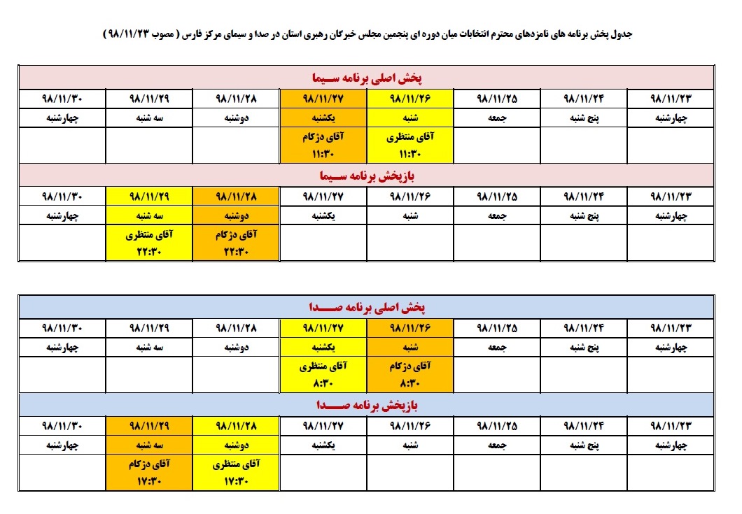 قرعه کشی پخش برنامه های تبلیغاتی نامزدهای خبرگان از برنامه‌های صدا و سیما
