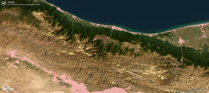 تصاویر ماهواره ای ناسا از منطقه دچار آتش سوزی در جنگل های الیت در جنوب چالوس
